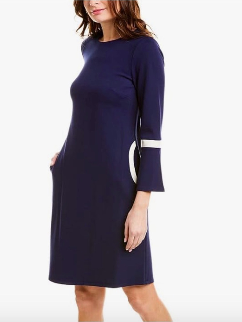 Anne Klein Navy Shift Dress with Bell Sleeves, 3/4 Length